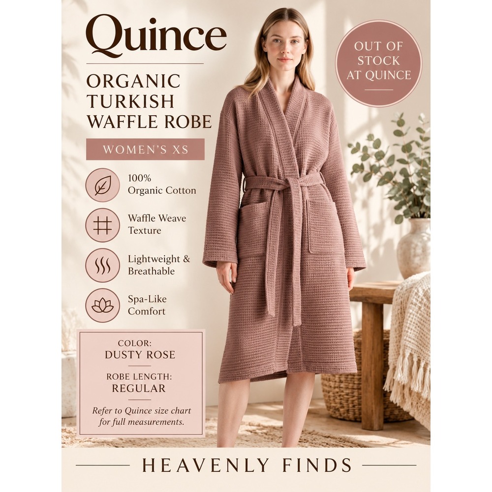 Quince 100% Organic Turkish Cotton Waffle Robe XS Dusty Rose Pink Spa Loungewear